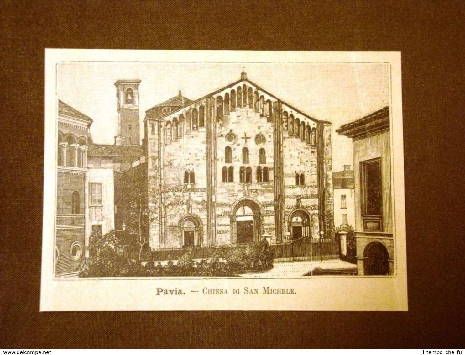 Incisione del 1891 Pavia, Chiesa di San Michele - Lombardia
