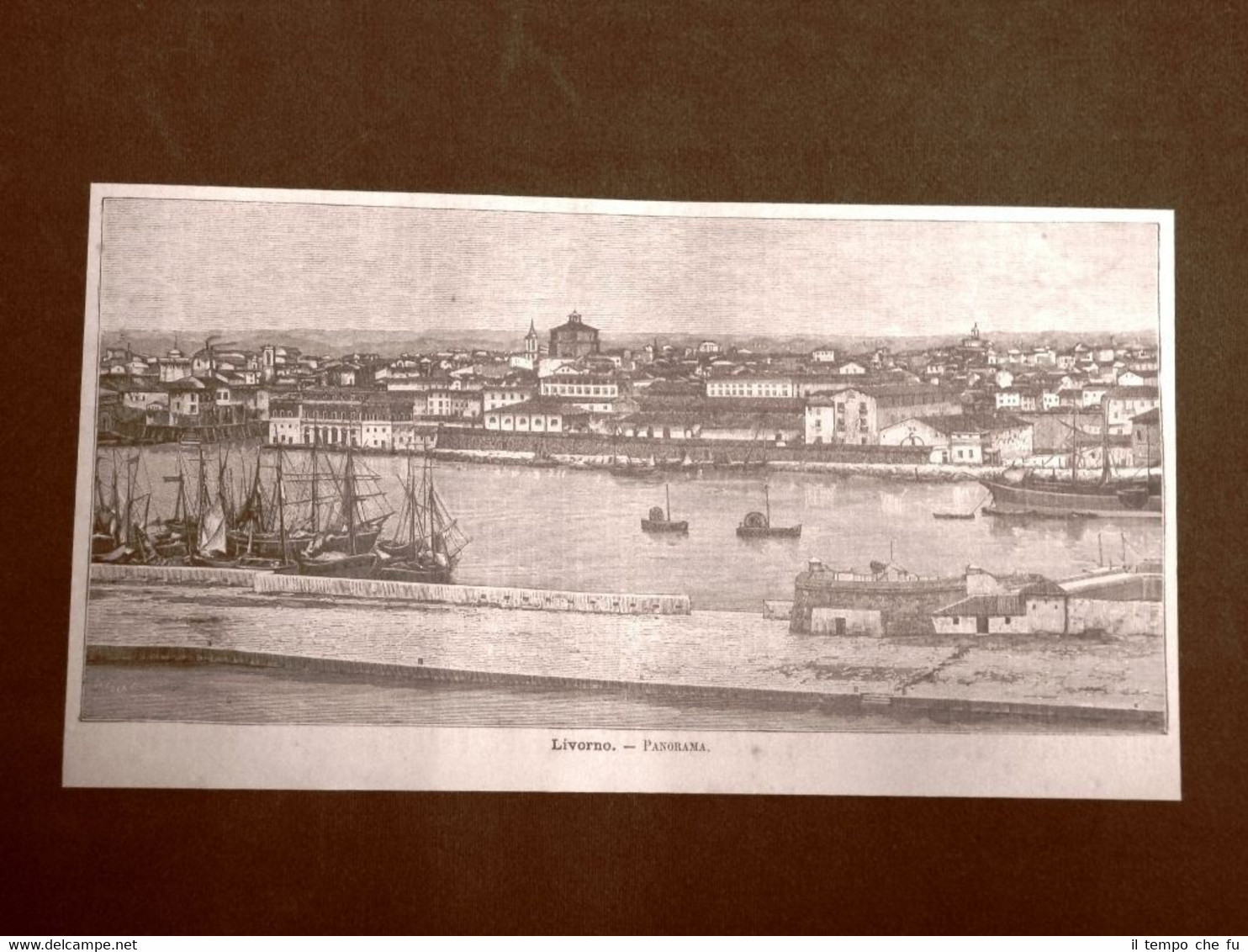 Incisione del 1891 Rarissimo panorama di Livorno - Toscana