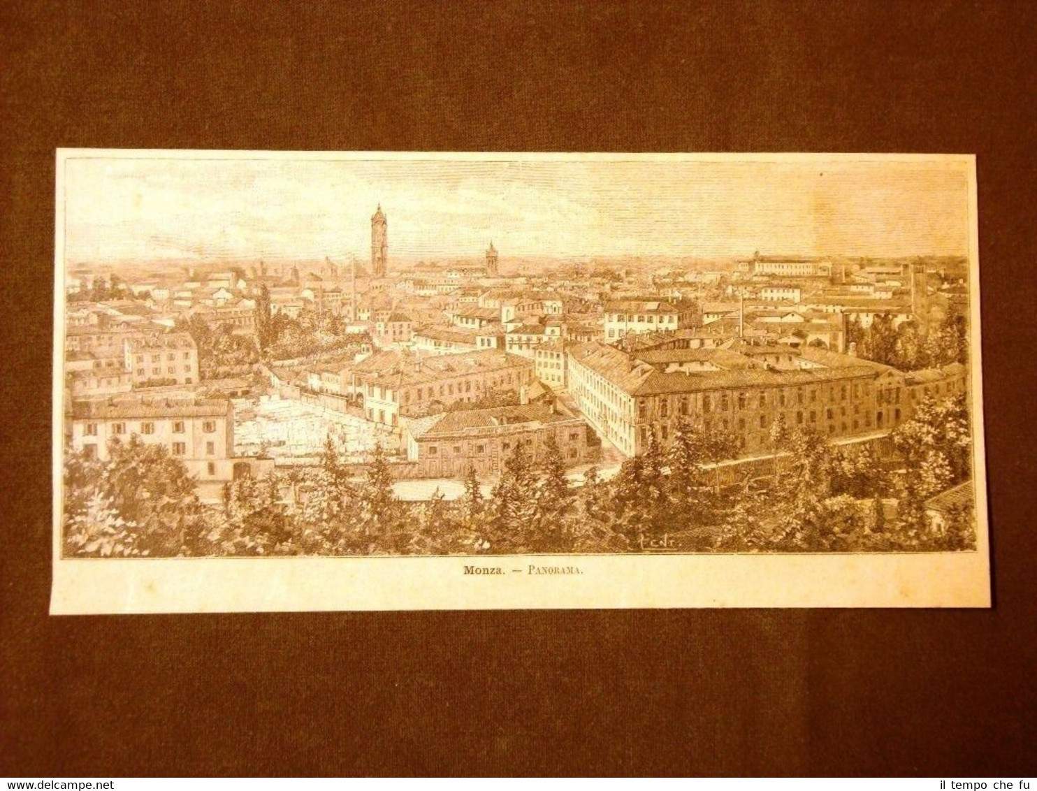 Incisione del 1891 Rarissimo panorama di Monza - Lombardia
