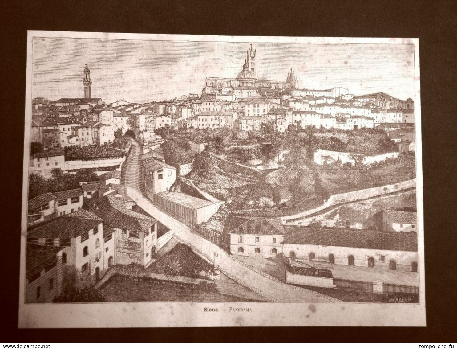 Incisione del 1891 Rarissimo panorama di Siena - Toscana