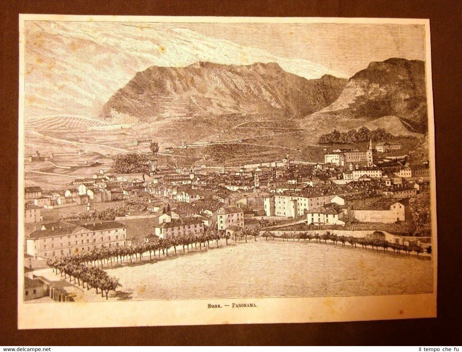 Incisione del 1891 Rarissimo panorama di Val di Susa - …