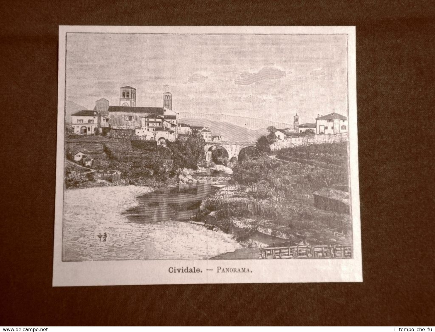 Incisione del 1891 Raro panorama di Cividale del Friuli - …