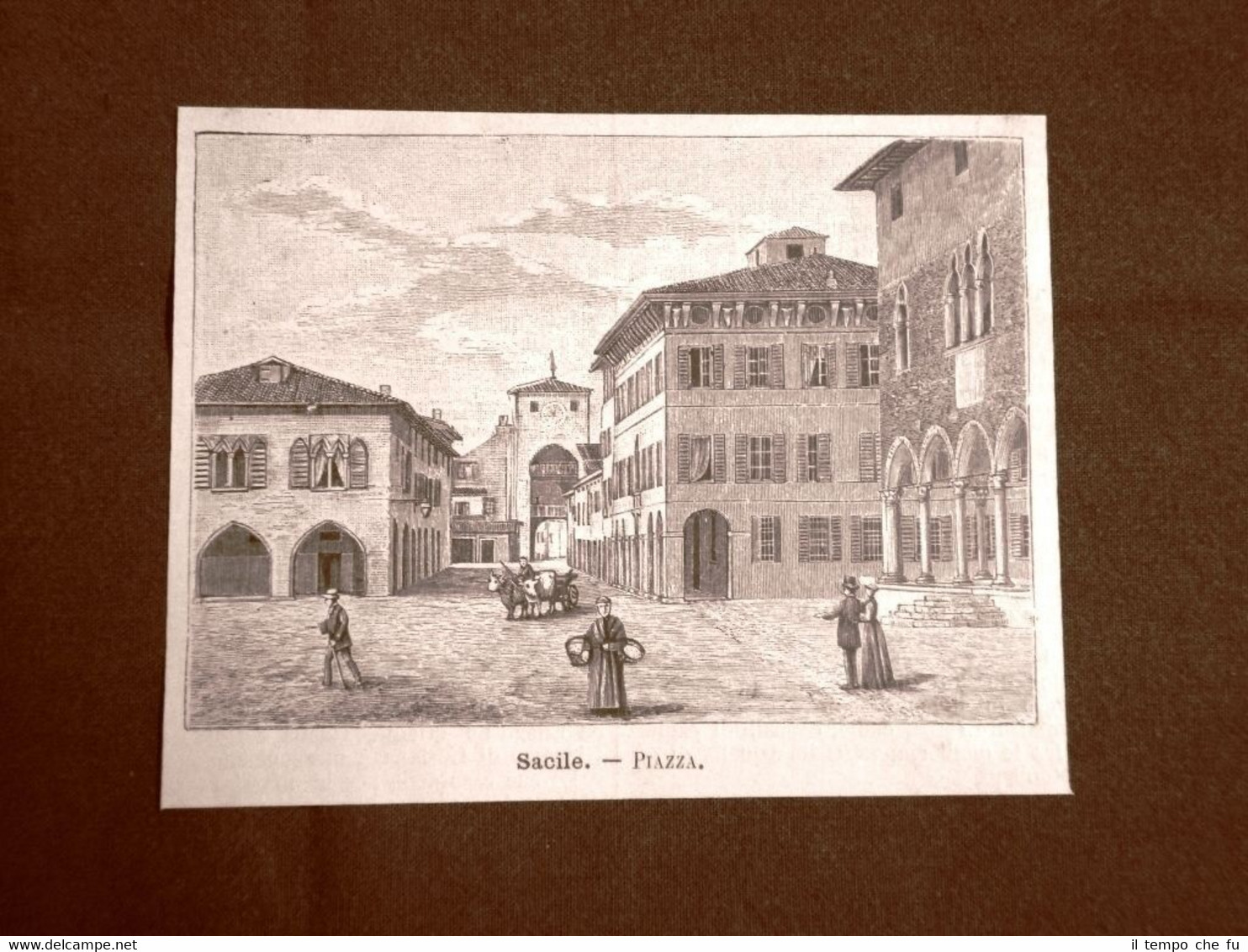 Incisione del 1891 Sacile, La Piazza - Friuli-Venezia Giulia