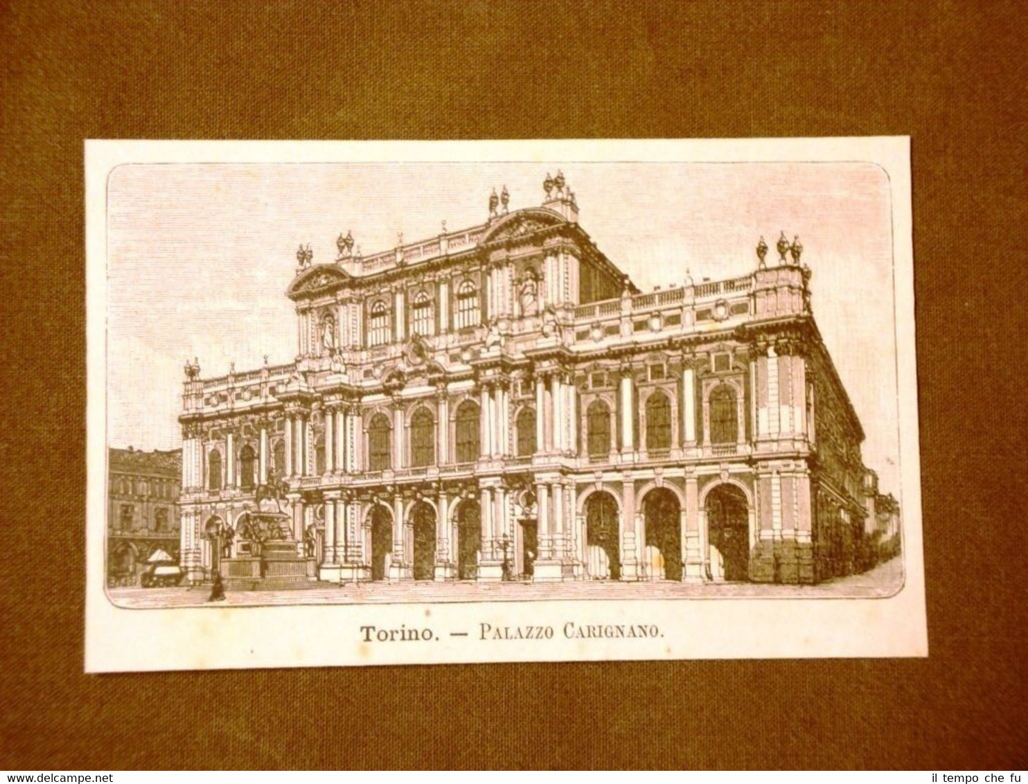 Incisione del 1891 Torino, Palazzo Carignano - Piemonte