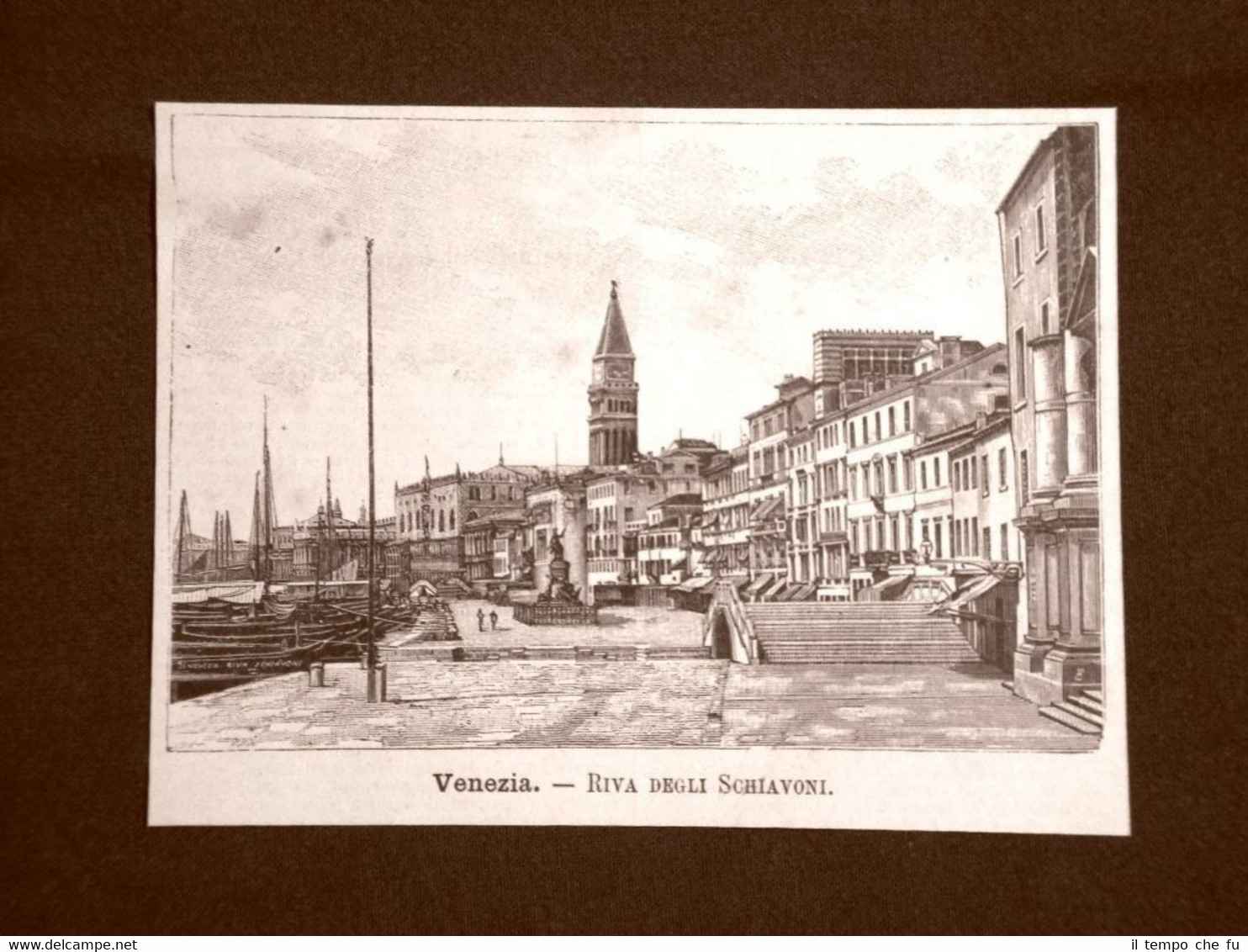 Incisione del 1891 Venezia, Riva degli Schiavoni - Veneto