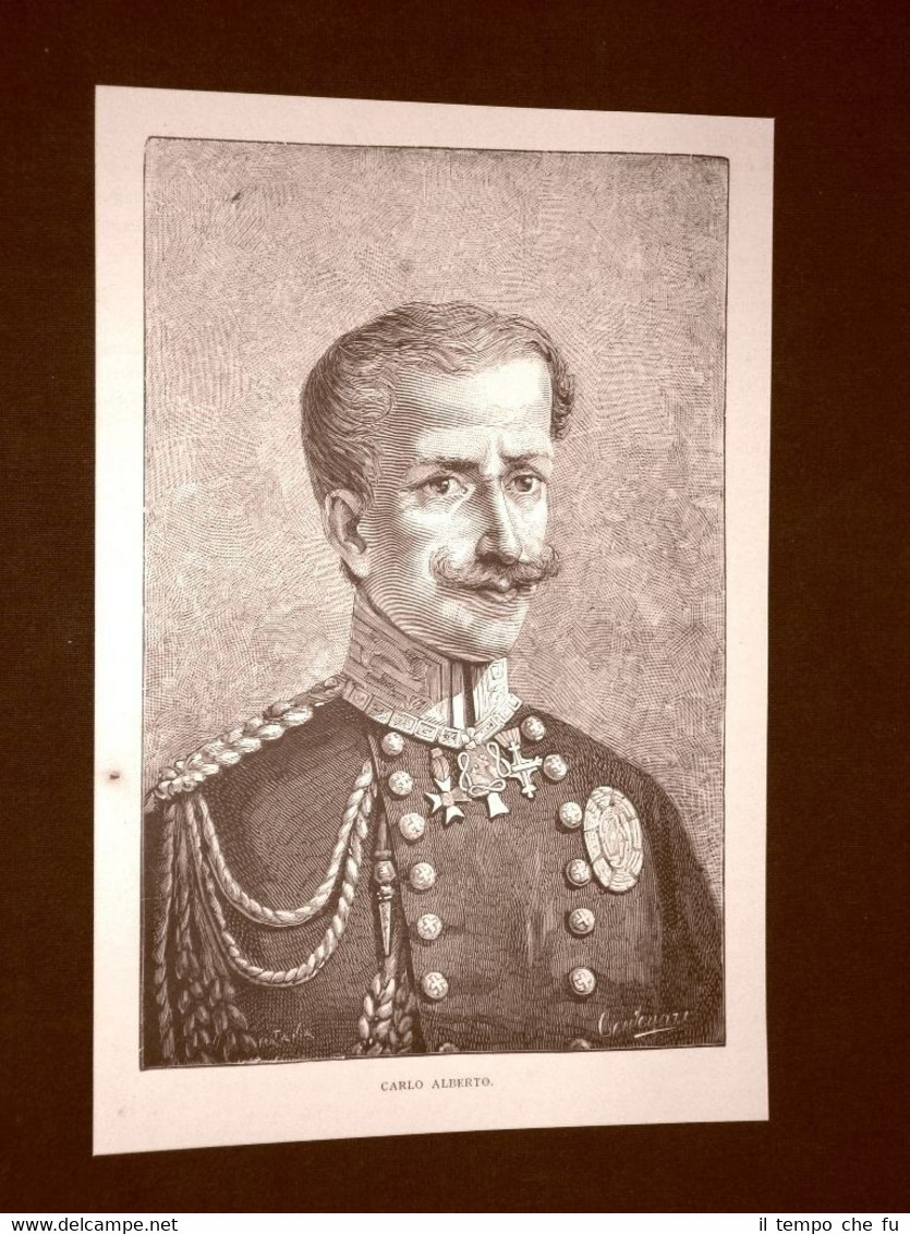 Incisione del 1892 Carlo Alberto di Savoia Re di Sardegna …