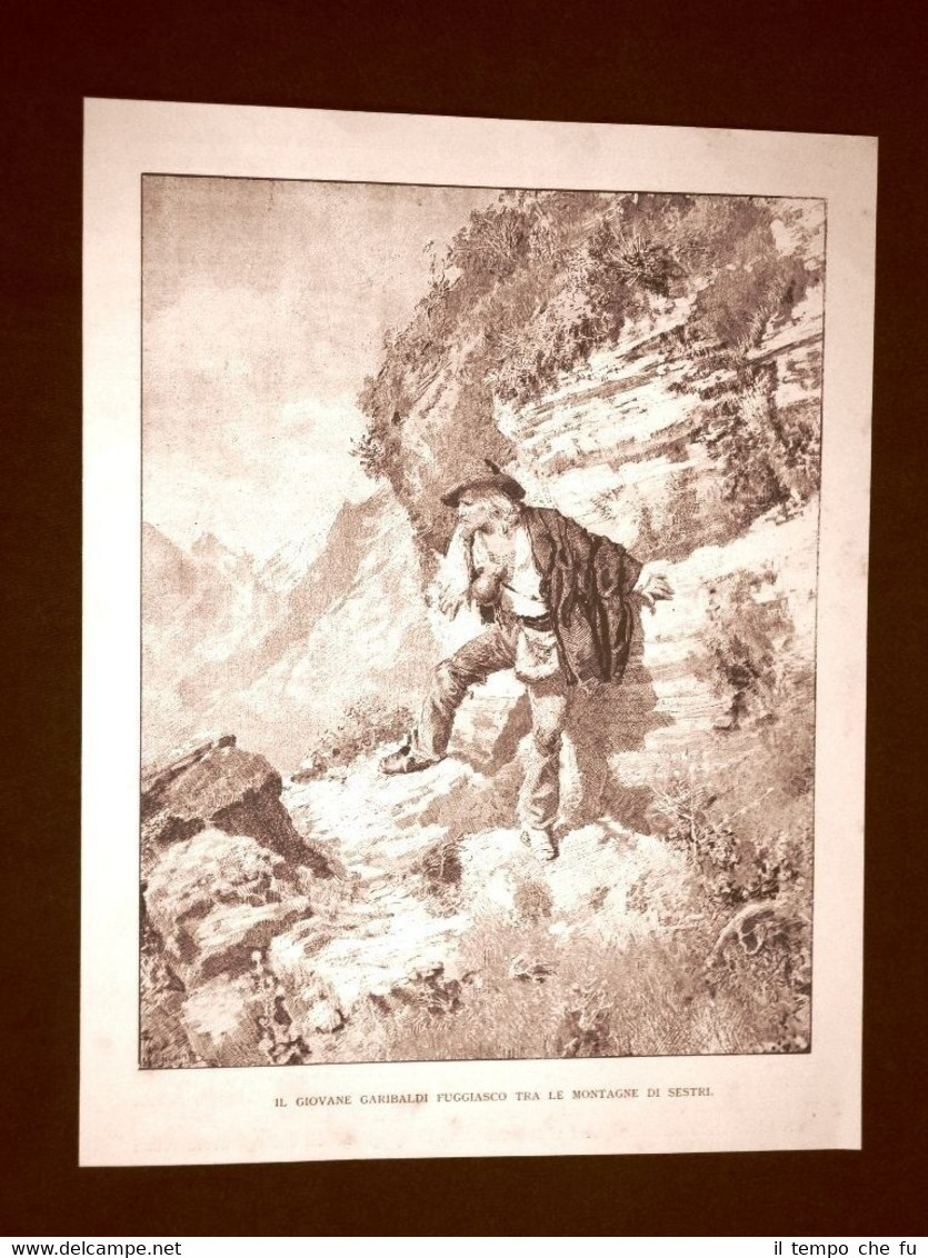 Incisione del 1892 Giuseppe Garibaldi fuggiasco tra le montagne di …