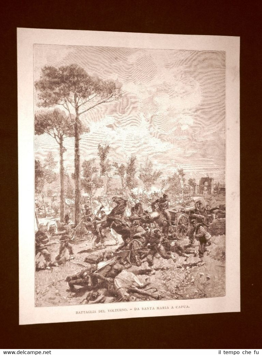 Incisione del 1892 Giuseppe Garibaldi nella Battaglia del Volturno Capua