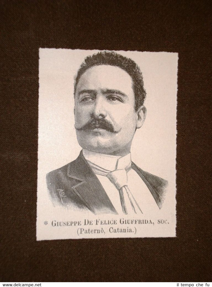Incisione del 1894 Onorevole o Deputato Giuseppe De Felice Giuffrida …