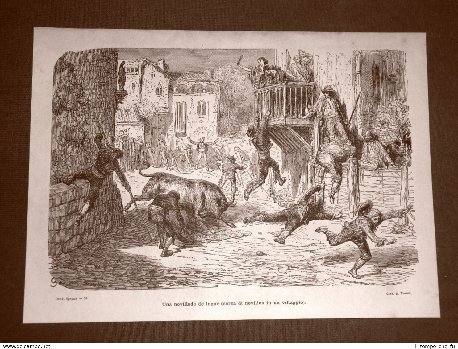 Incisione di Gustave Dorè del 1874 Corsa tori novillos de …