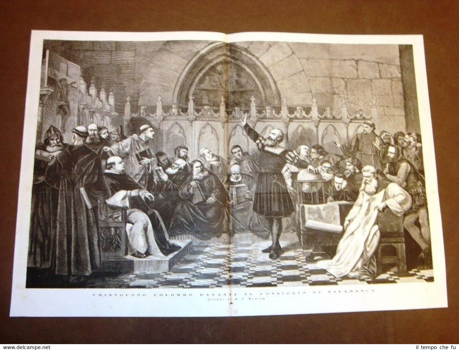 Incisione enorme Cristoforo Colombo innanzi al Consiglio di Salamanca V. …