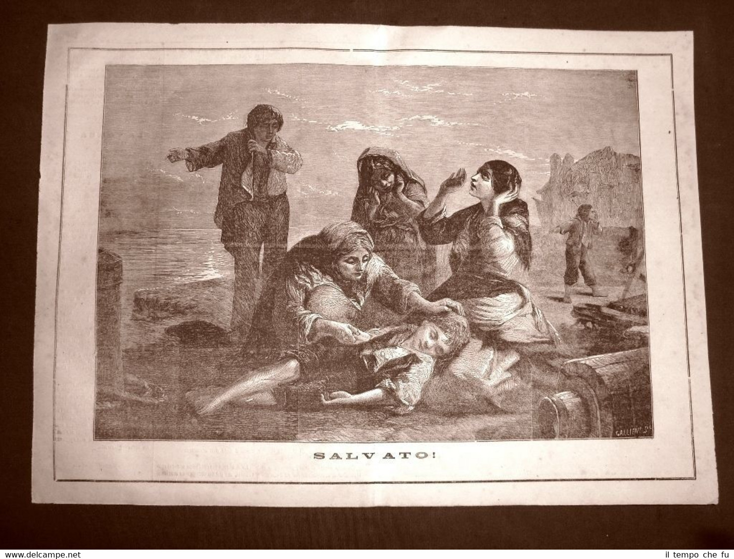 Incisione enorme del 1866 Salvato! Composizione di Gallieni