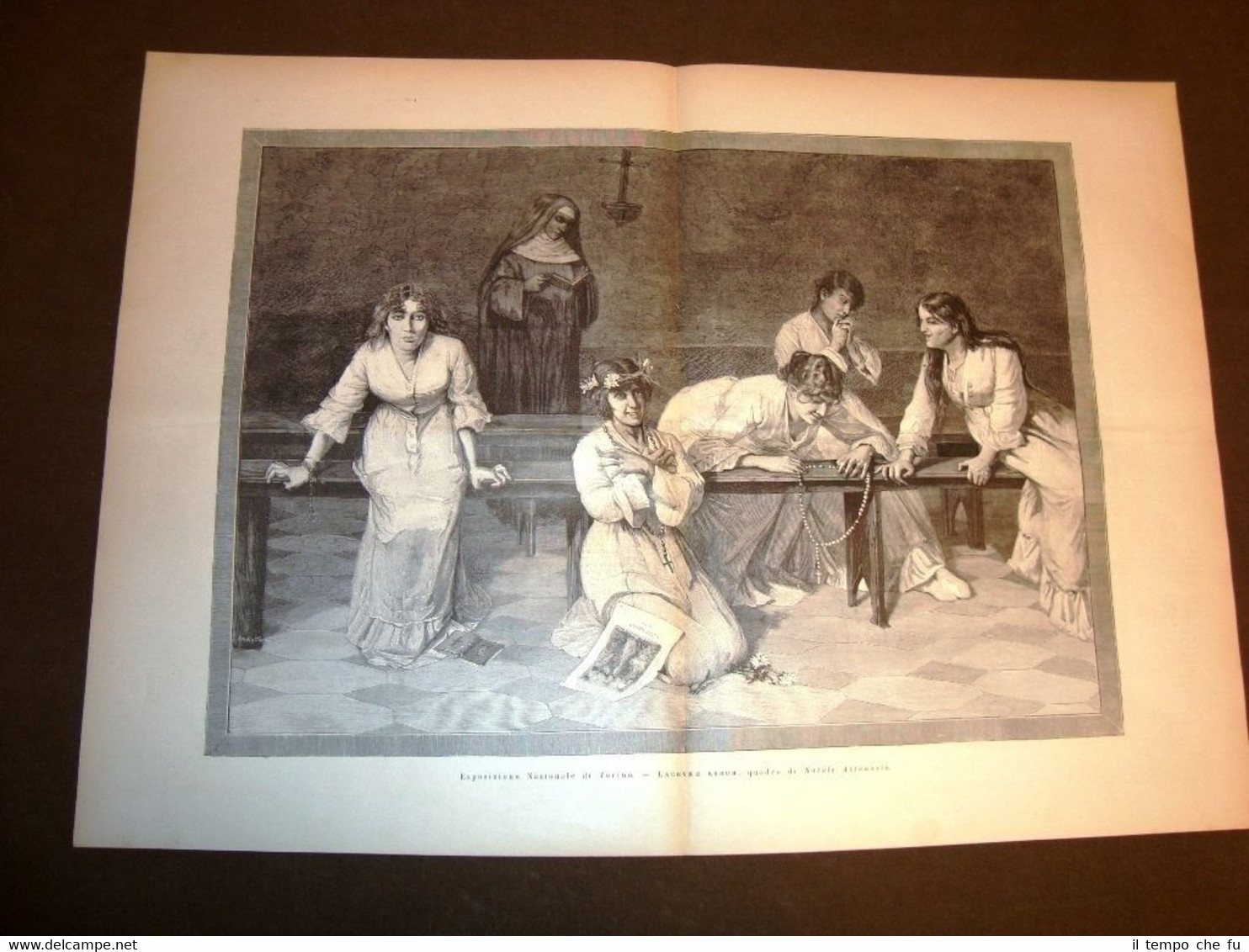 Incisione enorme del 1884 Esposizione d'arte di Torino Lacryme rerum …