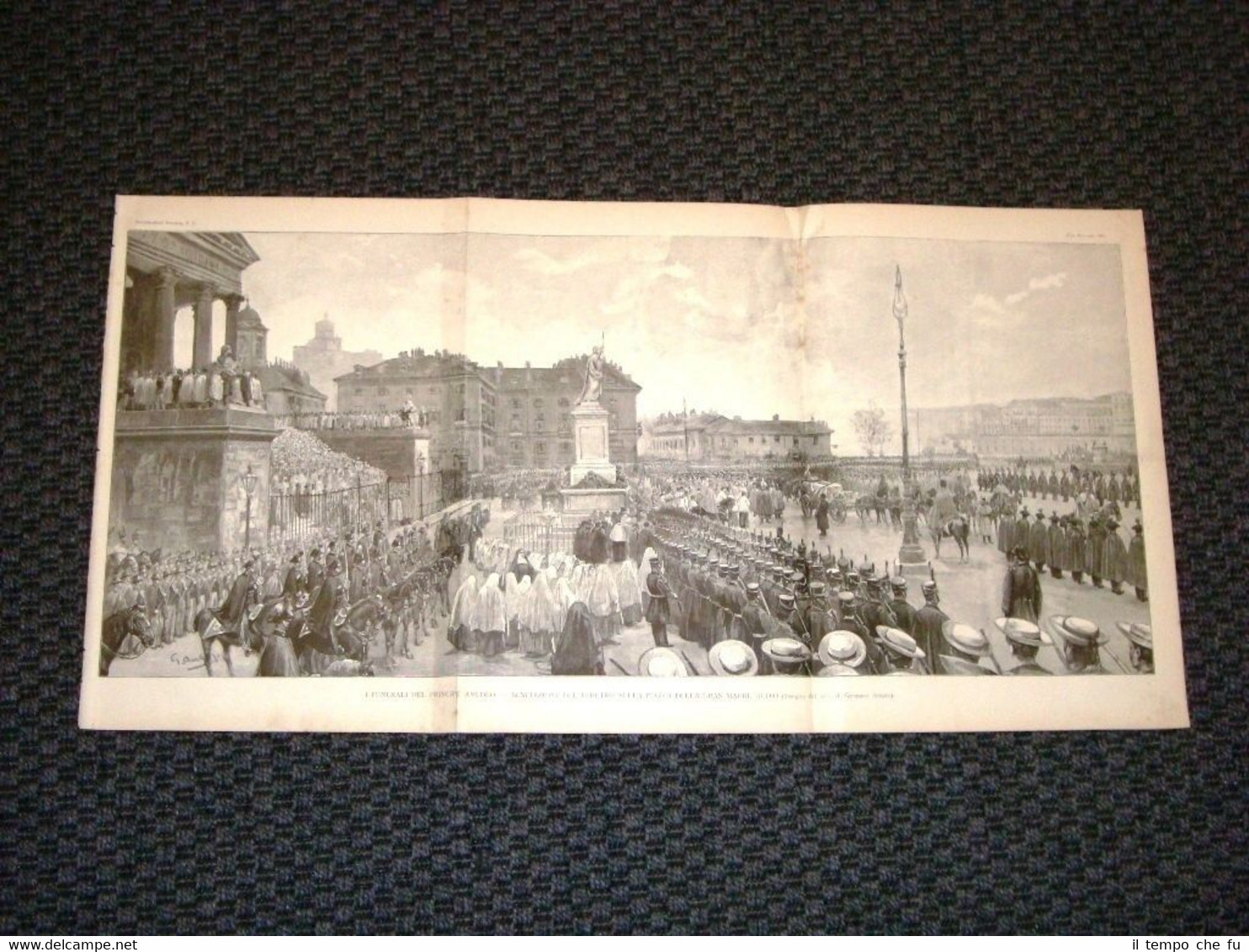 Incisione enorme del 1890 Torino Funerale Principe Amedeo Gran Madre …