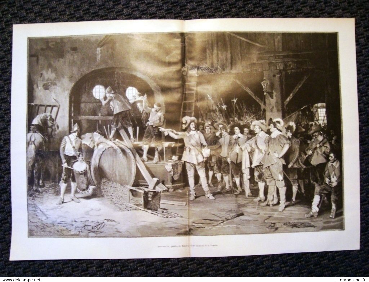 Incisione enorme del 1891 Assediati Quadro di Edoardo Gelli