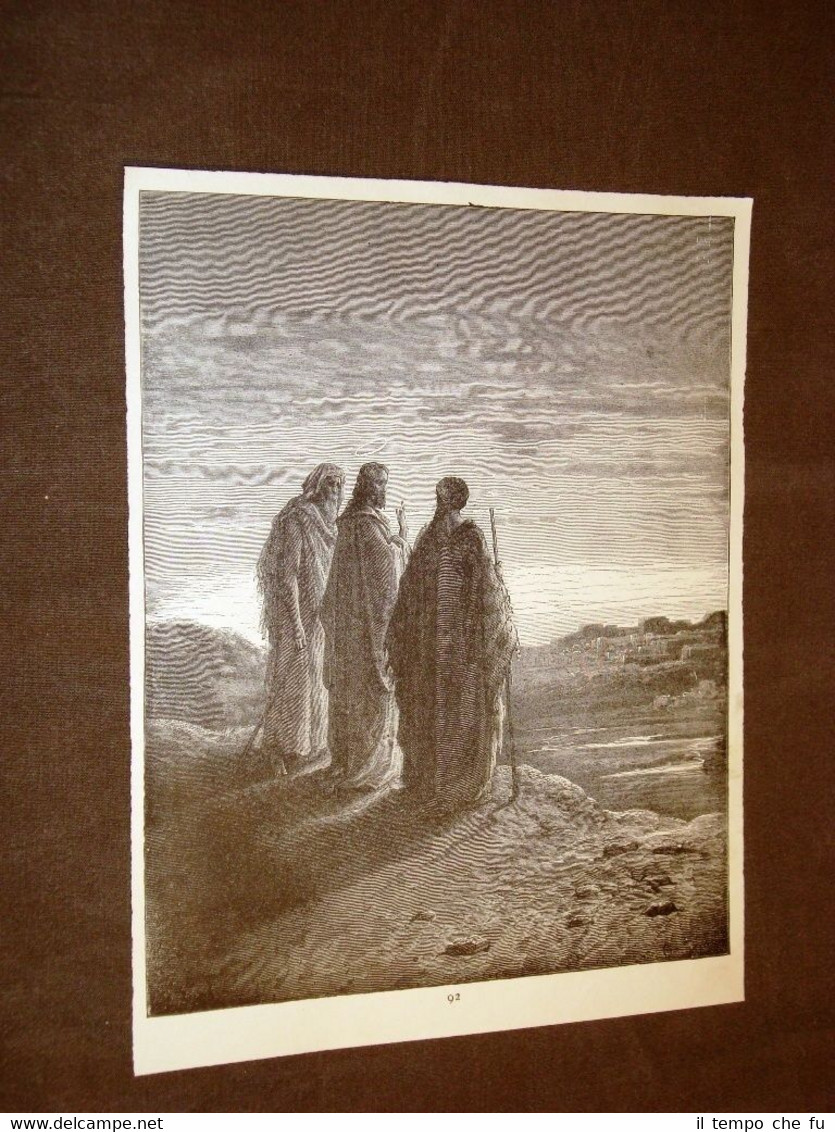Incisione Gustave Dorè 1880 Bibbia Gesù strada di Emmaus Bible …