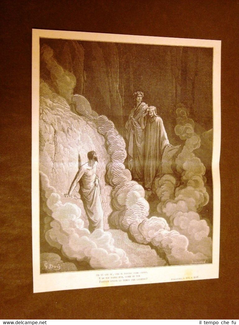 Incisione Gustave Dorè 1880 Purgatorio Marco Lombardo Dante Purgatory Engraving