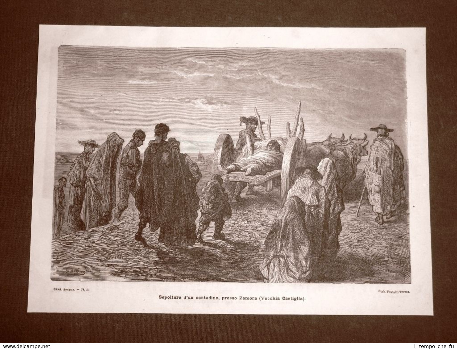 Incisione Gustave Dorè del 1874 Sepoltura di contadino Zamora Castiglia …