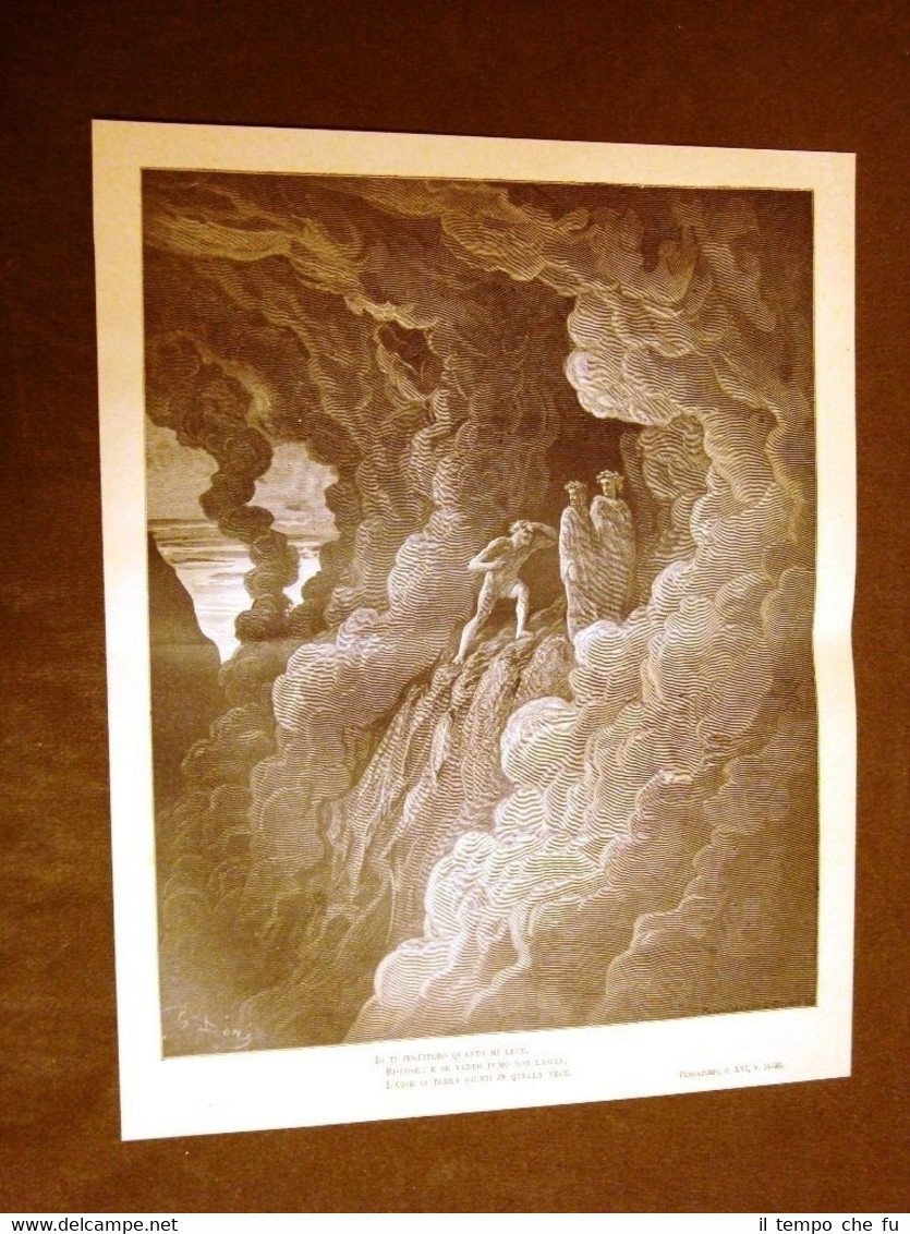 Incisione Gustave Dorè del 1880 Purgatorio Iracondi Lombardo Purgatory Engraving