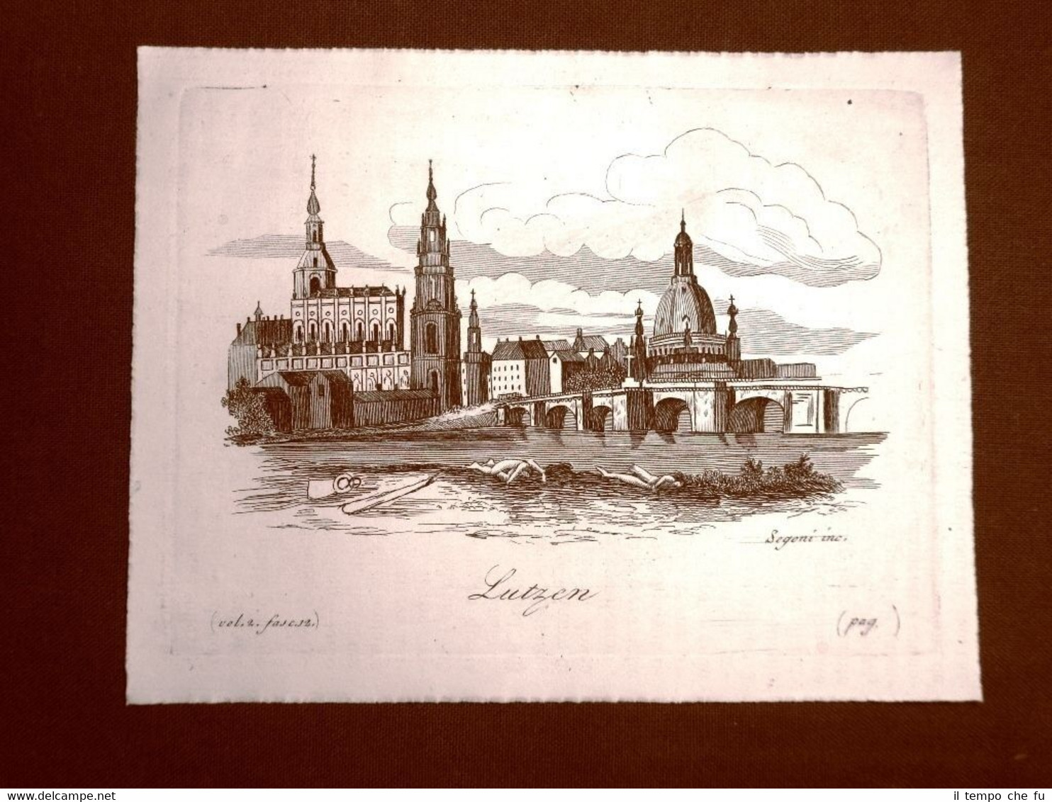 Incisione in rame del 1841 Rarissima veduta di Lützen in …