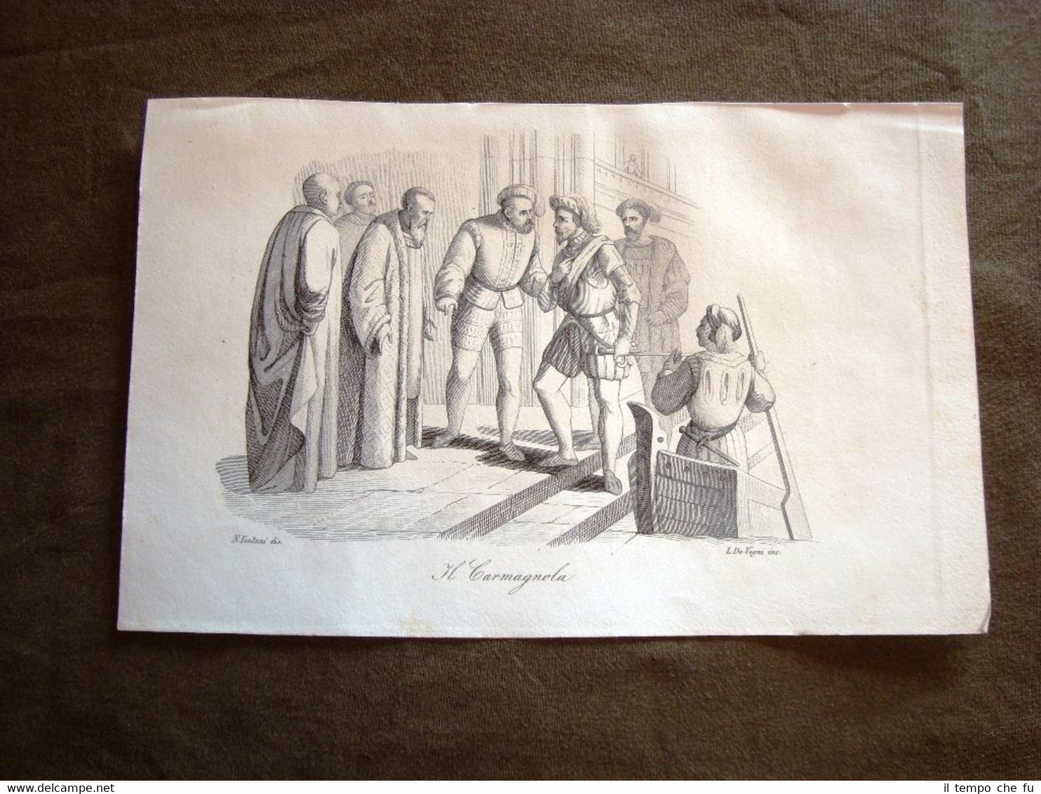 Incisione in rame del 1847 Condottiero Francesco Bussone di Carmagnola