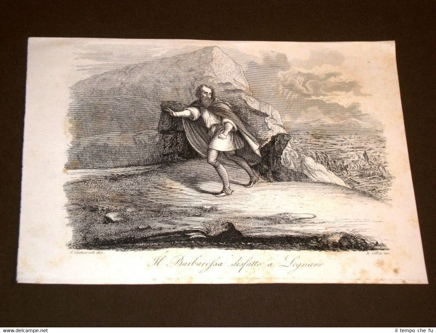 Incisione in rame del 1847 Federico I Hohenstaufen Barbarossa Battaglia …