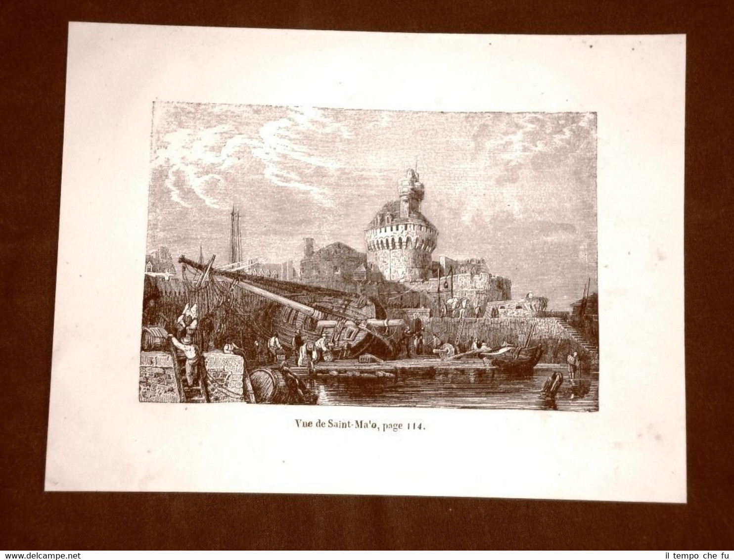 Incisione in rame del 1849 Veduta del porto della città …