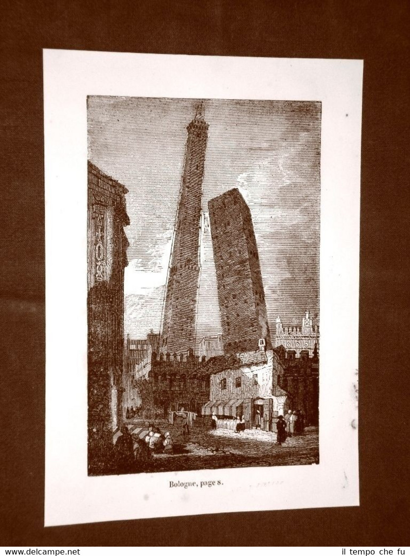 Incisione in rame del 1849 Veduta della città di Bologna …