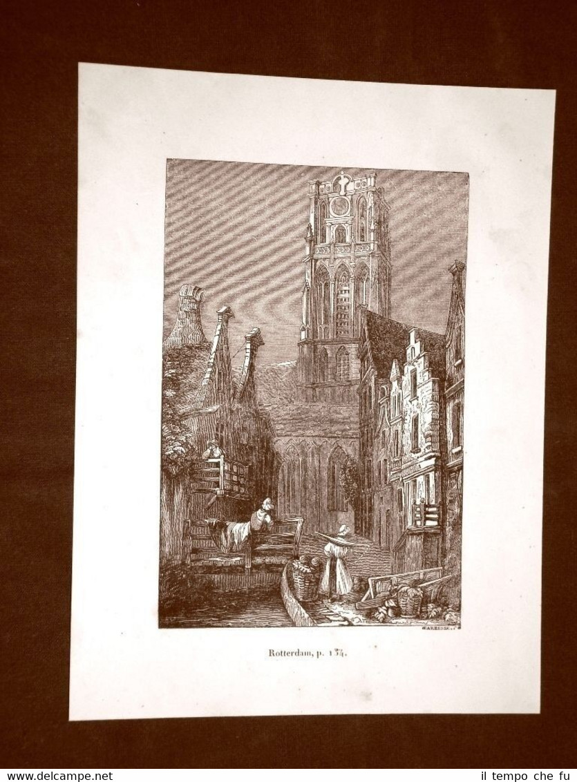 Incisione in rame del 1849 Veduta della Città di Rotterdam …