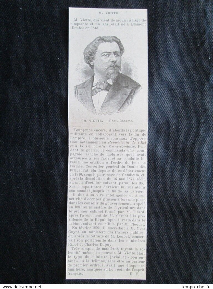 Jules François Viette, morto il 15 febbraio 1894 a Parigi …