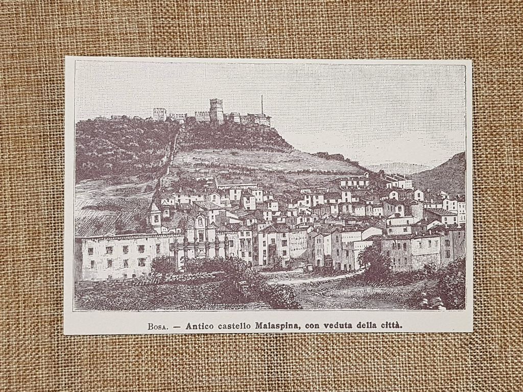 L'antico castello Malaspina e veduta della città di Bosa nell'800 …