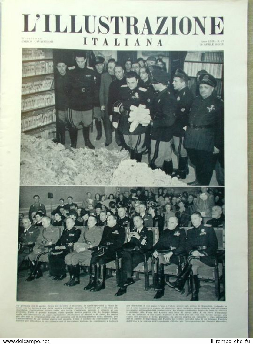 L'Illustrazione Italiana 26 Aprile 1942 WW2 Festa Lavoro De Chirico …