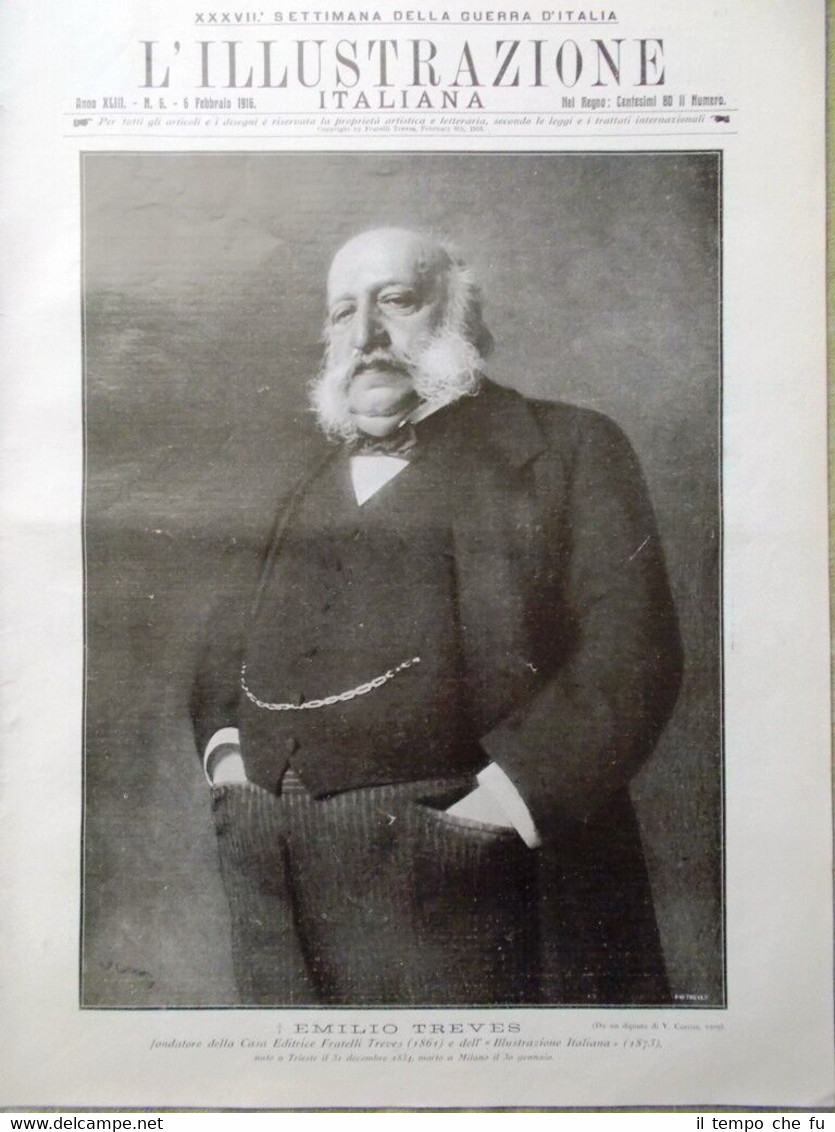 L'illustrazione Italiana 6 Febbraio 1916 WW1 Morte Emilio Treves Valona …