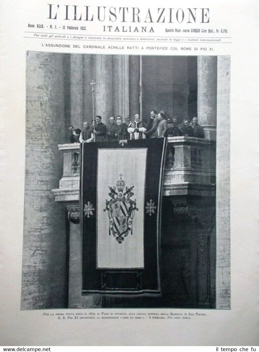 L'Illustrazione Italiana del 12 Febbraio 1922 Papa Pio Ratti Conclave …