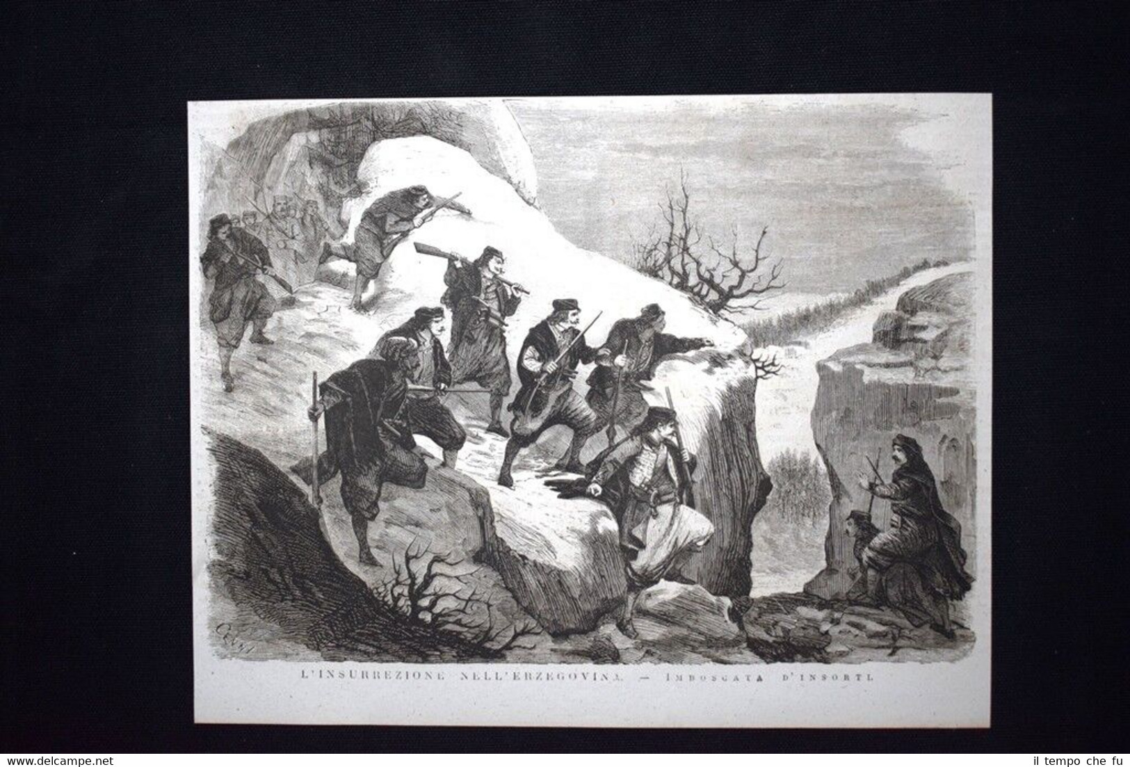 L'insurrezione nell'Erzegovina - Imboscata d'insorti Incisione del 1876