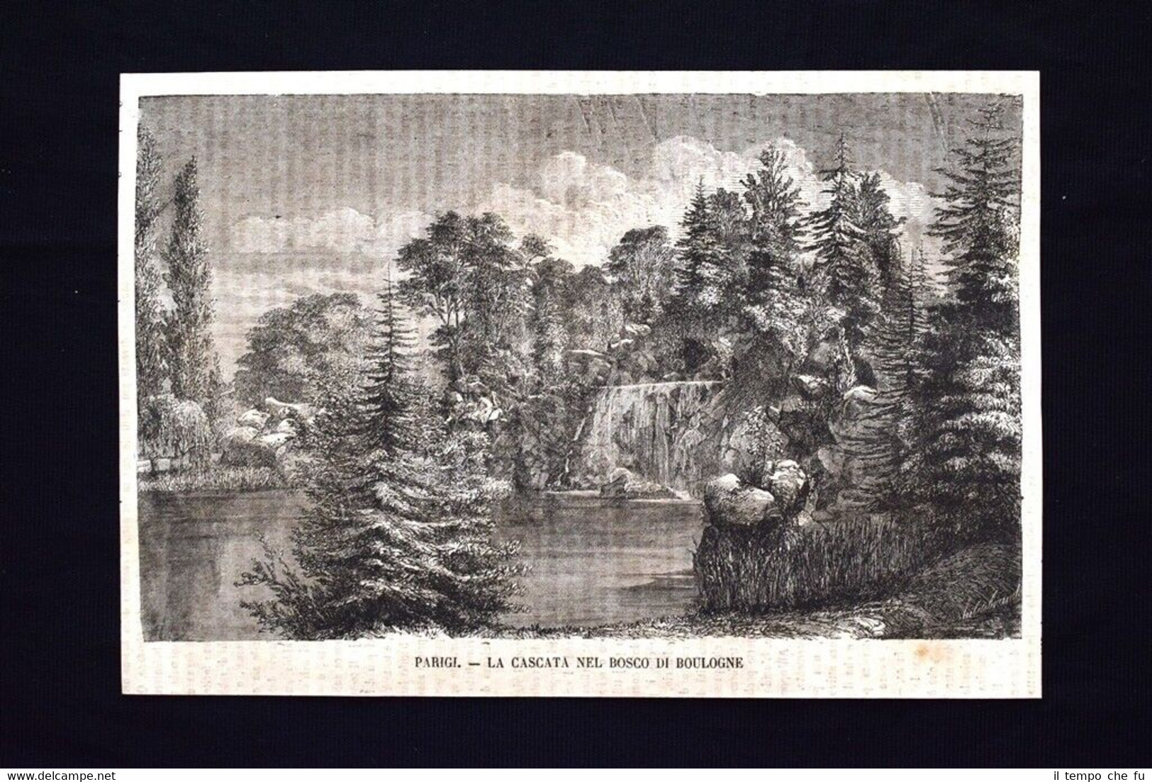 La cascata nel bosco di Boulogne, a Parigi Incisione del …