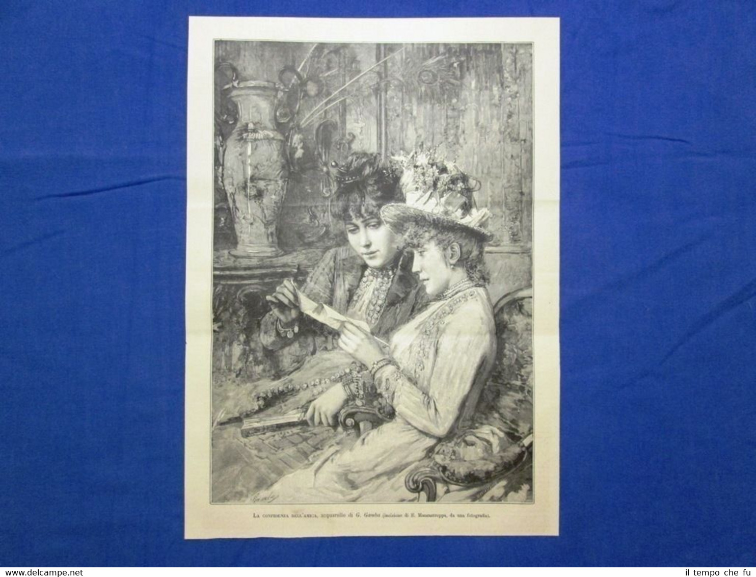 La confidenza dell'amica, acquerello di G. Gamba