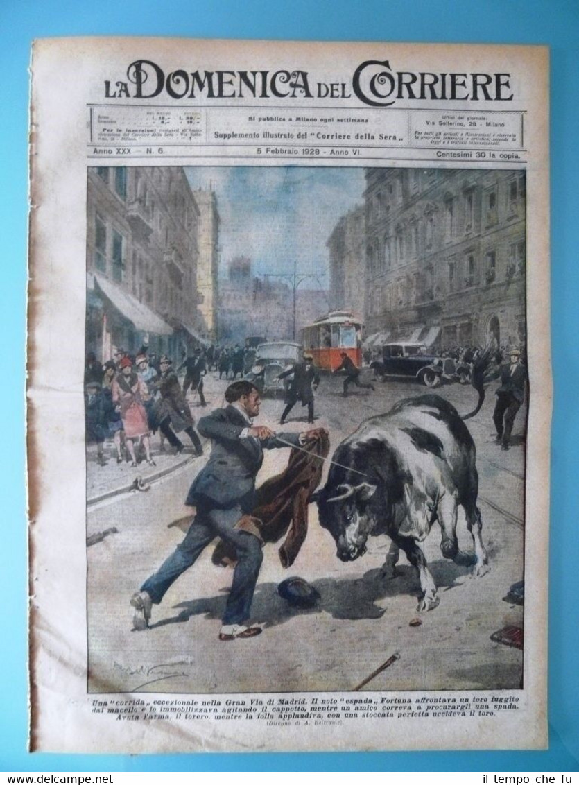 La Domenica del Corriere 05 Febbraio 1928 Madrid Corrida Torero …