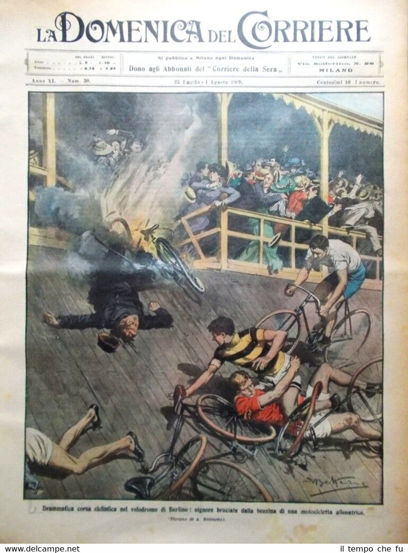 La Domenica del Corriere 1 Agosto 1909 Velodromo Berlino Sansovino …