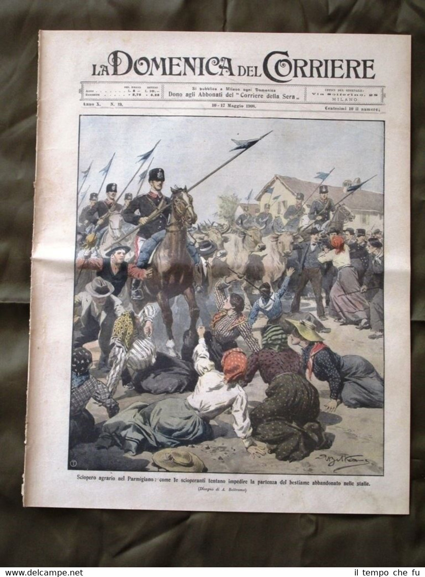 La Domenica del Corriere 10 Maggio 1908 Sciopero agrario Madre …