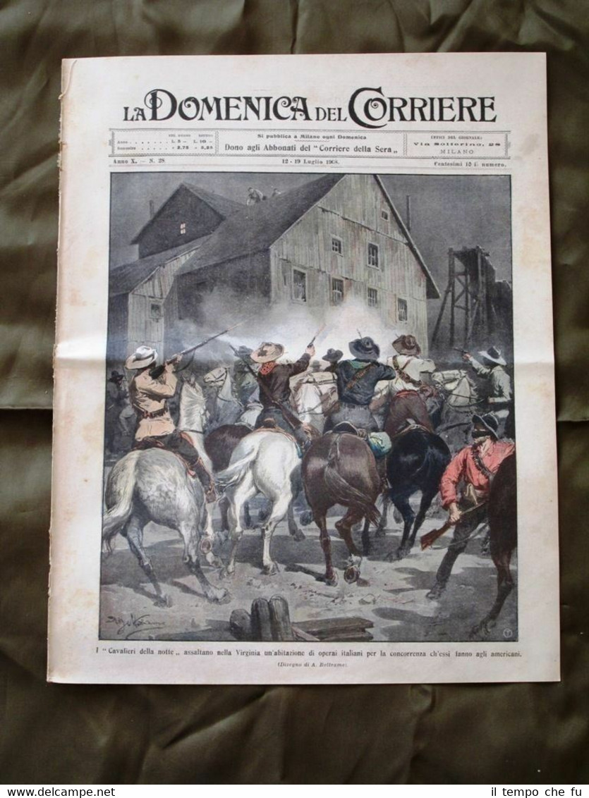 La Domenica del Corriere 12 Luglio1908 Cavalieri della notte Cavalli …
