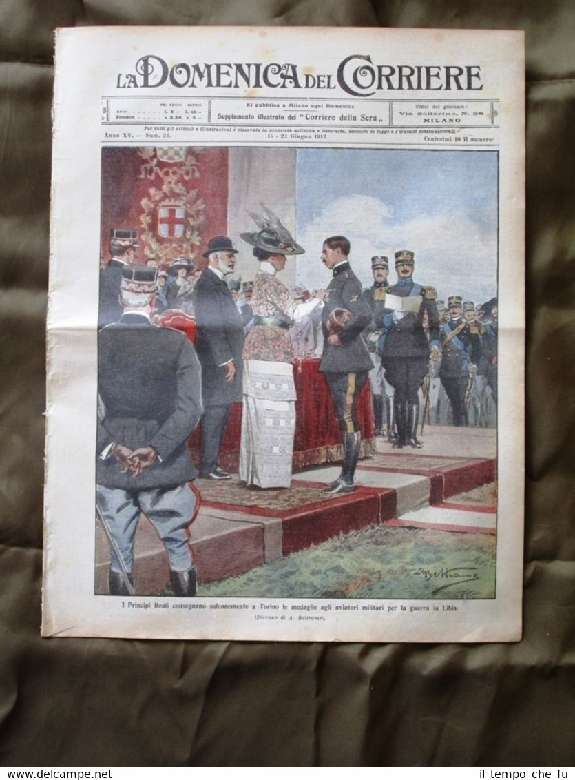 La Domenica del Corriere 15 Giugno 1913 Medaglie Aviatori Lotta …
