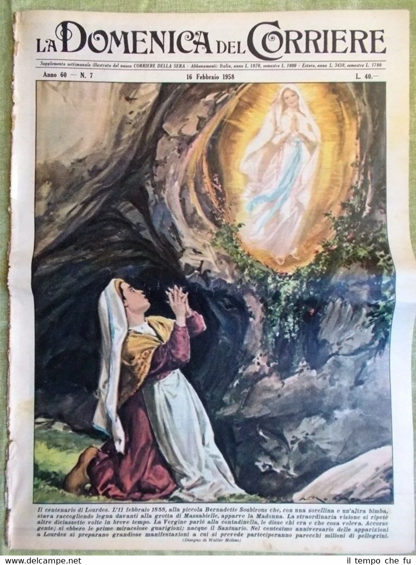La Domenica del Corriere 16 Febbraio 1958 Lourdes Modugno Sanremo …