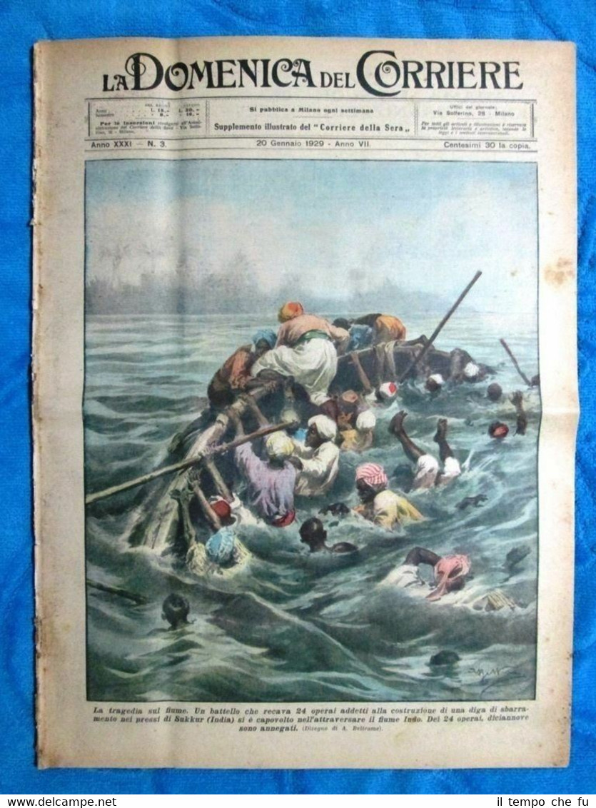 La Domenica del Corriere 20 gennaio 1929 Sukkur-Manchester-Blackpool-Card. Tosi