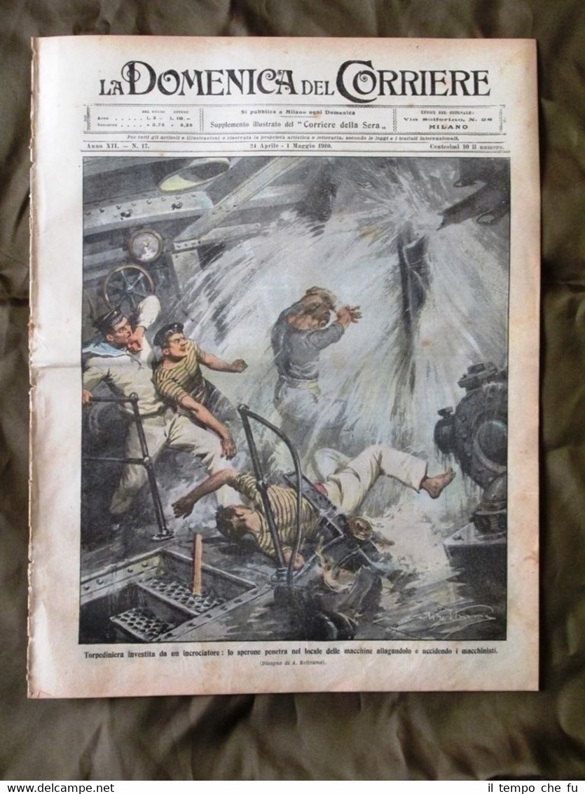 La Domenica del Corriere 24 Aprile 1910 Torpediniera Omicidio Dirigibile