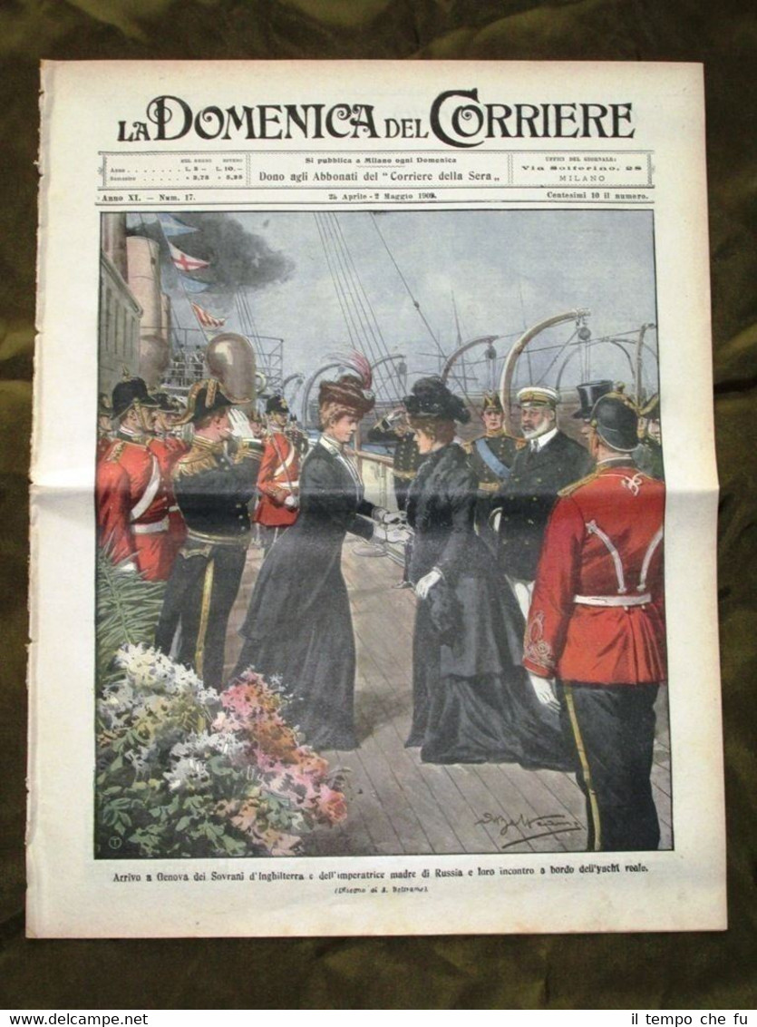 La Domenica del Corriere 25 Aprile 1909 Sovrani a Genova …