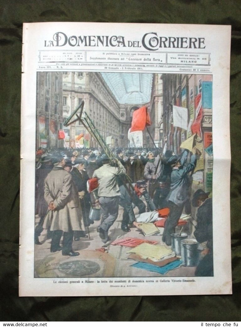 La Domenica del Corriere 3 Febbraio 1911 Elezioni Milano Champagne …