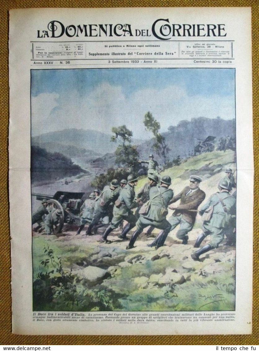La Domenica del Corriere 3 settembre 1933 Mussolini-Varese-Angera-Mediterraneo