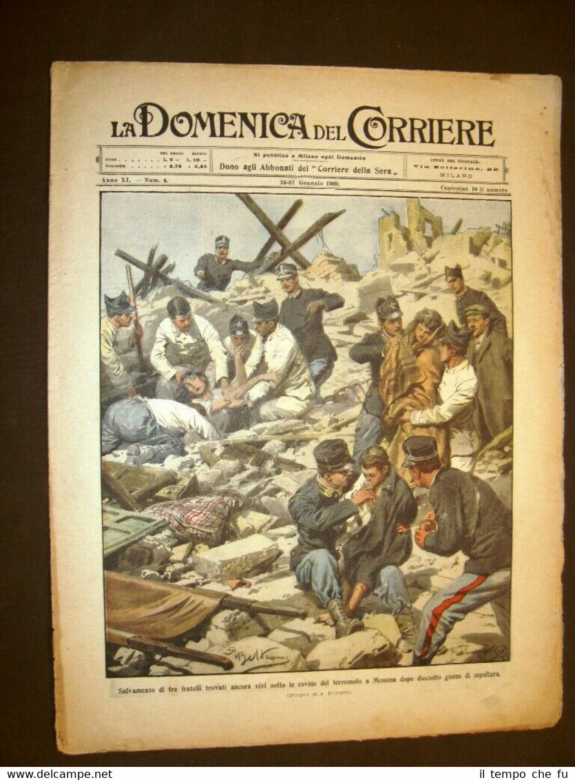 La Domenica del Corriere 31 gennaio 1909 Terremoto Messina Canzio …