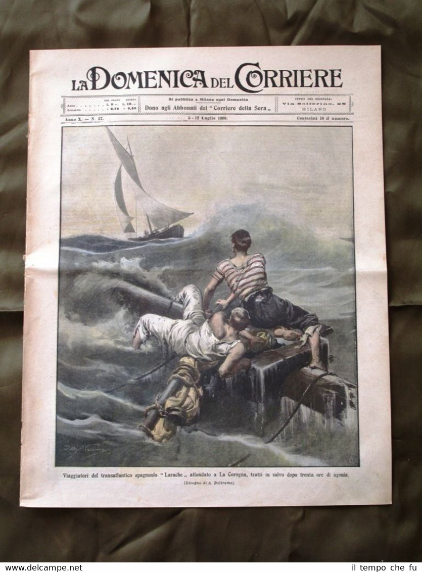 La Domenica del Corriere 5 Luglio 1908 Transatlantico Duello Spada …